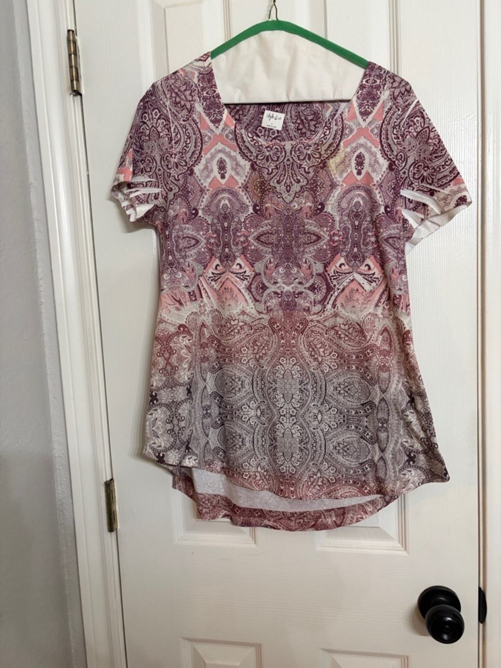 Style & Co. Pink and Mauve Paisley Short-Sleeve Scoop Neck Top